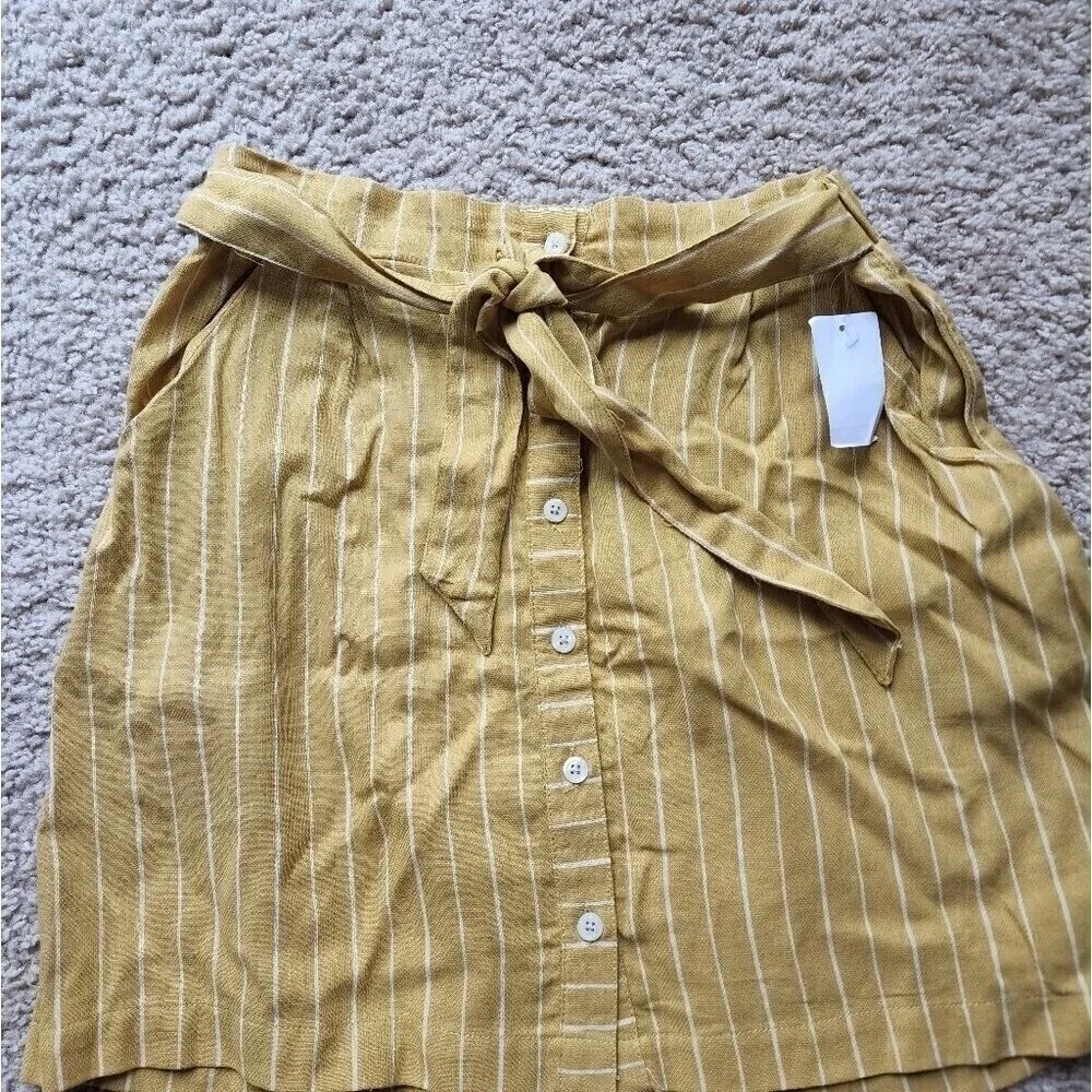 Charlotte Russe Mustard Yellow Striped Button Up Waist Strap Mini Skirt New